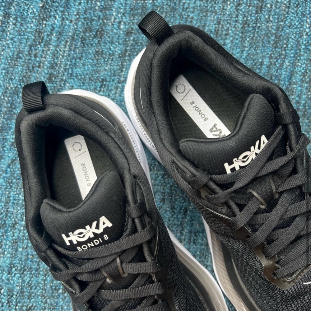 Hoka One One Bondi 8 Running Shoes in Black White - Picture 6 of 9